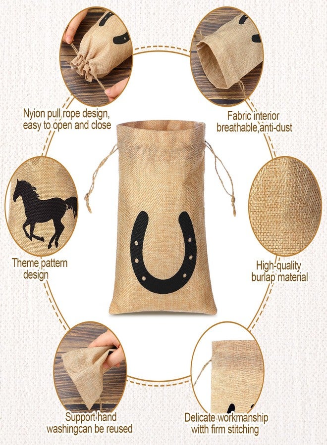 Vincreem 16 Pieces Western Horse Gift Bags Cowboy Party Favor Bags with Drawstring Reusable Treat Goodie Candy Sackpacks Horsehead and Horseshoe Pattern for Cowboy Birthday Party Favor(5x7 Inch) - Image 3